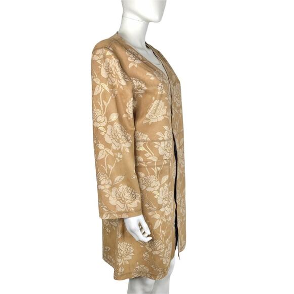 Anthropologie Solitaire NWT Floral Jacket Faux Suede Gold & Tan Long Sz L - Picture 3 of 8